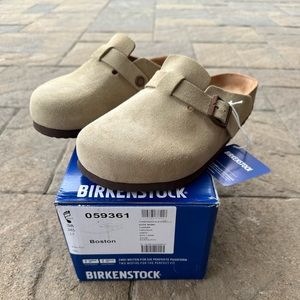 New Birkenstock Boston Clog Taupe Suede Leather Size Eur 38 Sandals womens 7